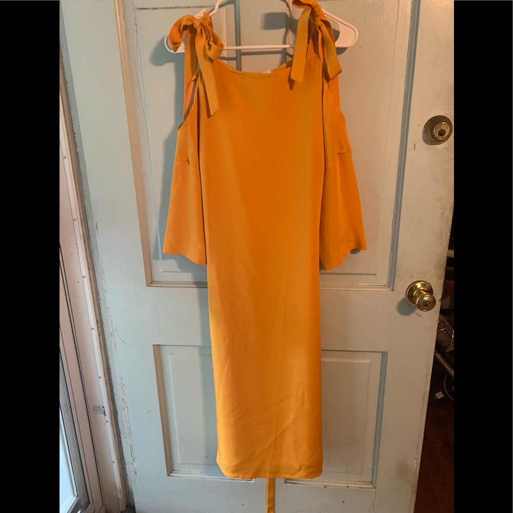 NEW TIBI Marigiold Midi Maxi BOLD cold tie Shoulder Dress M